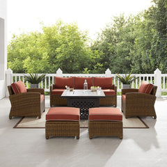 Crosley Bradenton 150.50 Inch 6pc Outdoor Wicker Sofa Set W/Fire Table - KO70184WB - The Home Selection