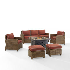 Crosley Bradenton 150.50 Inch 6pc Outdoor Wicker Sofa Set W/Fire Table - KO70184WB - The Home Selection