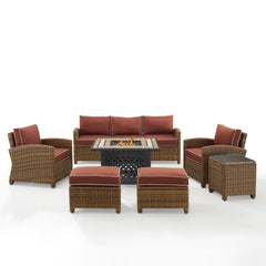 Crosley Bradenton 150.50 Inch 6pc Outdoor Wicker Sofa Set W/Fire Table - KO70184WB - The Home Selection