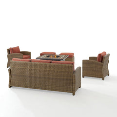 Crosley Bradenton 150.50 Inch 6pc Outdoor Wicker Sofa Set W/Fire Table - KO70184WB - The Home Selection