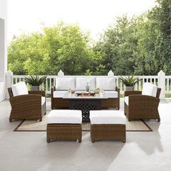 Crosley Bradenton 150.50 Inch 6pc Outdoor Wicker Sofa Set W/Fire Table - KO70184WB - The Home Selection