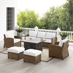 Crosley Bradenton 150.50 Inch 6pc Outdoor Wicker Sofa Set W/Fire Table - KO70184WB - The Home Selection