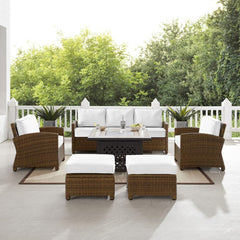 Crosley Bradenton 150.50 Inch 6pc Outdoor Wicker Sofa Set W/Fire Table - KO70184WB - The Home Selection