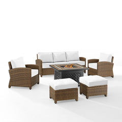 Crosley Bradenton 150.50 Inch 6pc Outdoor Wicker Sofa Set W/Fire Table - KO70184WB - The Home Selection