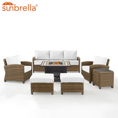 Crosley Bradenton 150.50 Inch 6pc Outdoor Wicker Sofa Set W/Fire Table - KO70184WB - The Home Selection