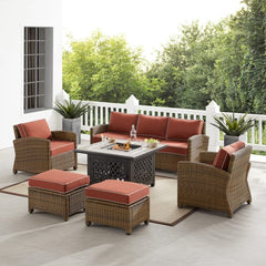 Crosley Bradenton 150.50 Inch 6pc Outdoor Wicker Sofa Set W/Fire Table - KO70184WB - The Home Selection