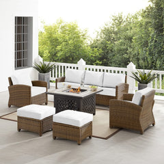 Crosley Bradenton 150.50 Inch 6pc Outdoor Wicker Sofa Set W/Fire Table - KO70184WB - The Home Selection