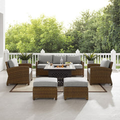 Crosley Bradenton 150.50 Inch 6pc Outdoor Wicker Sofa Set W/Fire Table - KO70184WB - The Home Selection