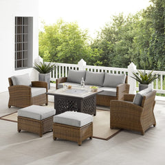 Crosley Bradenton 150.50 Inch 6pc Outdoor Wicker Sofa Set W/Fire Table - KO70184WB - The Home Selection