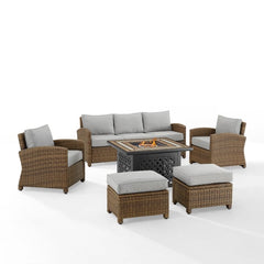 Crosley Bradenton 150.50 Inch 6pc Outdoor Wicker Sofa Set W/Fire Table - KO70184WB - The Home Selection