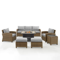 Crosley Bradenton 150.50 Inch 6pc Outdoor Wicker Sofa Set W/Fire Table - KO70184WB - The Home Selection