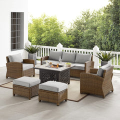 Crosley Bradenton 150.50 Inch 6pc Outdoor Wicker Sofa Set W/Fire Table - KO70184WB - The Home Selection