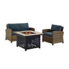 Crosley Bradenton 3pc Outdoor Wicker Conversation Set W/Fire Table - KO70161 - The Home Selection
