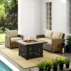 Crosley Bradenton 3pc Outdoor Wicker Conversation Set W/Fire Table - KO70161 - The Home Selection