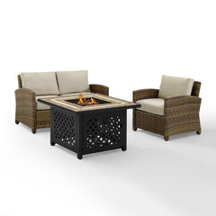 Crosley Bradenton 3pc Outdoor Wicker Conversation Set W/Fire Table - KO70161 - The Home Selection