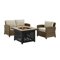 Crosley Bradenton 3pc Outdoor Wicker Conversation Set W/Fire Table - KO70161 - The Home Selection