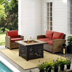 Crosley Bradenton 3pc Outdoor Wicker Conversation Set W/Fire Table - KO70161 - The Home Selection