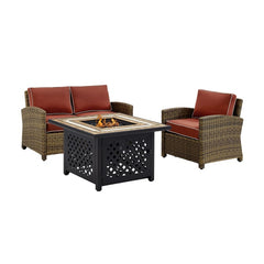 Crosley Bradenton 3pc Outdoor Wicker Conversation Set W/Fire Table - KO70161 - The Home Selection