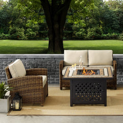 Crosley Bradenton 3pc Outdoor Wicker Conversation Set W/Fire Table - KO70161 - The Home Selection