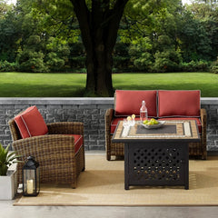 Crosley Bradenton 3pc Outdoor Wicker Conversation Set W/Fire Table - KO70161 - The Home Selection