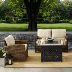 Crosley Bradenton 3pc Outdoor Wicker Conversation Set W/Fire Table - KO70161 - The Home Selection