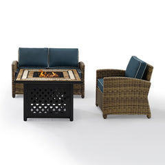 Crosley Bradenton 3pc Outdoor Wicker Conversation Set W/Fire Table - KO70161 - The Home Selection