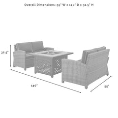 Crosley Bradenton 3pc Outdoor Wicker Conversation Set W/Fire Table - KO70164 - The Home Selection