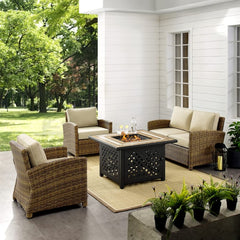 Crosley Bradenton 4pc Outdoor Wicker Conversation Set W/Fire Table - The Home Selection