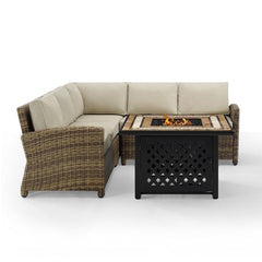 Crosley Bradenton 4pc Outdoor Wicker Sectional Set W/Fire Table - KO70157 - The Home Selection