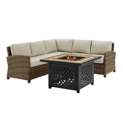 Crosley Bradenton 4pc Outdoor Wicker Sectional Set W/Fire Table - KO70157 - The Home Selection