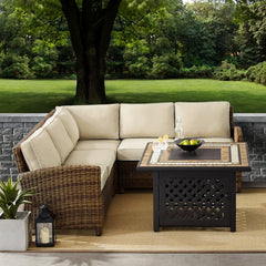 Crosley Bradenton 4pc Outdoor Wicker Sectional Set W/Fire Table - KO70157 - The Home Selection