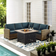 Crosley Bradenton 4pc Outdoor Wicker Sectional Set W/Fire Table - KO70157 - The Home Selection
