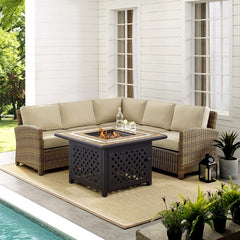 Crosley Bradenton 4pc Outdoor Wicker Sectional Set W/Fire Table - KO70157 - The Home Selection