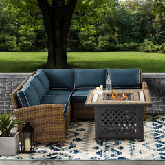 Crosley Bradenton 4pc Outdoor Wicker Sectional Set W/Fire Table - KO70157 - The Home Selection