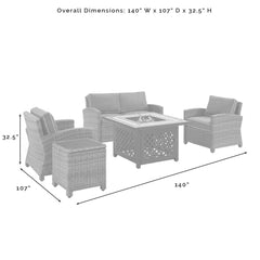 Crosley Bradenton 5pc Outdoor Wicker Conversation Set W/Fire Table - KO70162 - The Home Selection