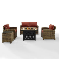 Crosley Bradenton 5pc Outdoor Wicker Conversation Set W/Fire Table - KO70162 - The Home Selection