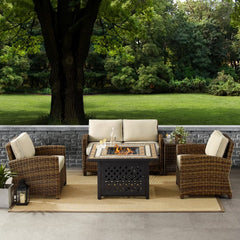 Crosley Bradenton 5pc Outdoor Wicker Conversation Set W/Fire Table - KO70162 - The Home Selection