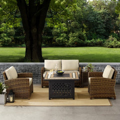 Crosley Bradenton 5pc Outdoor Wicker Conversation Set W/Fire Table - KO70162 - The Home Selection