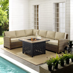 Crosley Bradenton 5pc Outdoor Wicker Sectional Set W/Fire Table - KO70158 - The Home Selection