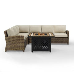 Crosley Bradenton 5pc Outdoor Wicker Sectional Set W/Fire Table - KO70158 - The Home Selection