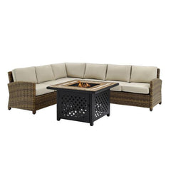 Crosley Bradenton 5pc Outdoor Wicker Sectional Set W/Fire Table - KO70158 - The Home Selection
