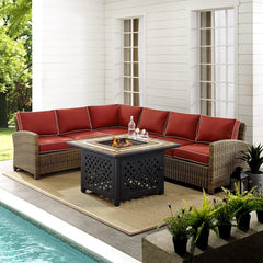 Crosley Bradenton 5pc Outdoor Wicker Sectional Set W/Fire Table - KO70158 - The Home Selection