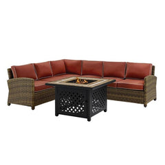 Crosley Bradenton 5pc Outdoor Wicker Sectional Set W/Fire Table - KO70158 - The Home Selection