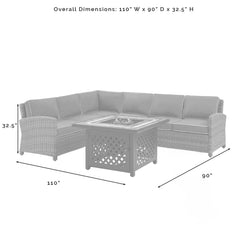 Crosley Bradenton 5pc Outdoor Wicker Sectional Set W/Fire Table - KO70158 - The Home Selection