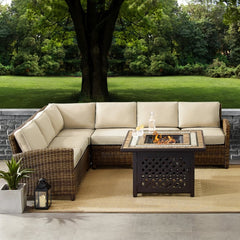 Crosley Bradenton 5pc Outdoor Wicker Sectional Set W/Fire Table - KO70158 - The Home Selection