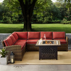Crosley Bradenton 5pc Outdoor Wicker Sectional Set W/Fire Table - KO70158 - The Home Selection