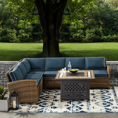 Crosley Bradenton 5pc Outdoor Wicker Sectional Set W/Fire Table - KO70158 - The Home Selection