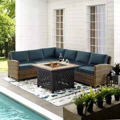 Crosley Bradenton 5pc Outdoor Wicker Sectional Set W/Fire Table - KO70158 - The Home Selection