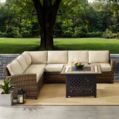 Crosley Bradenton 5pc Outdoor Wicker Sectional Set W/Fire Table - KO70158 - The Home Selection