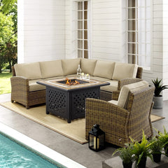 Crosley Bradenton 5pc Outdoor Wicker Sectional Set W/Fire Table - KO70159 - The Home Selection